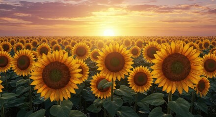 Fototapeta premium Stylized Sunflowers with Intricate Patterns and Rising Sun