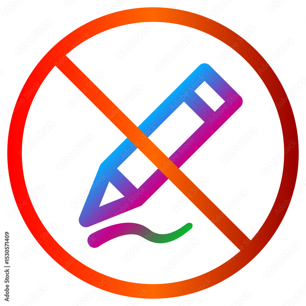 Poster no editing icon with red circle and gradient pencil design