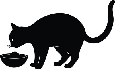 cat eating from bowl silhouette vector