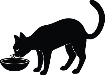 cat eating from bowl silhouette vector