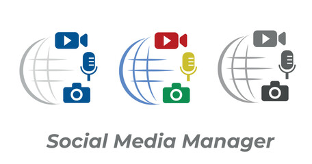 Social media manager working with different multimedia