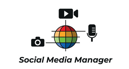 Social media manager working with different multimedia