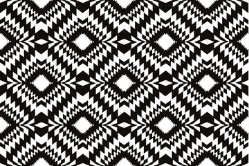 Southwest Aztec geometric Native American Mexican Navajo tribal ethnic seamless pattern fabric black and white design vector for textile printing	