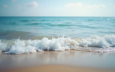 The gentle waves of a calm ocean lap against a sandy shore, mirroring the rhythms of life. ....... close up. High quality