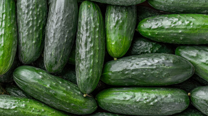 Fresh green cucumbers arranged in a vibrant flat lay showcasing nature's bounty