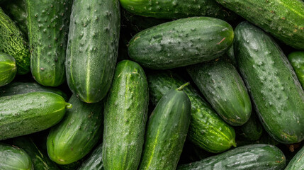 Fresh green cucumbers scattered with vibrant colors creating a natural composition