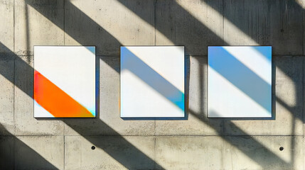 Blank poster mock-up in modern gallery space with dramatic natural light and concrete or plaster wall background

