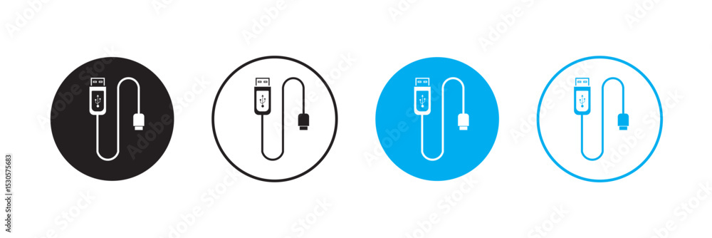 Poster usb cable icons vector set in stroke line style