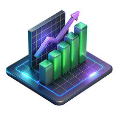 Futuristic neon business growth chart with an upward trend and glowing colors.