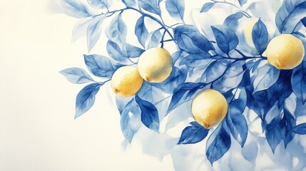 Watercolor Lemon tree branches seamless border,lemon set On a white background,Summer citrus fruit,Juicy colors,Hand drawn lemon set,Botanical illustration collection,Whole lemons,banner menu drink.