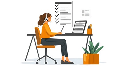 A call center agent or customer service operator working at a desk  long title A professional customer service operator or call center agent working