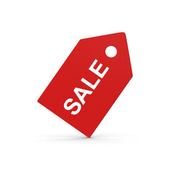 Red sale tag label isolated on transparent background