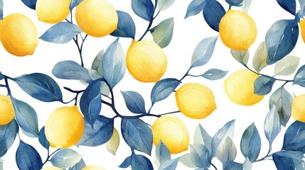 Watercolor Lemon tree branches seamless border,lemon set On a white background,Summer citrus fruit,Juicy colors,Hand drawn lemon set,Botanical illustration collection,Whole lemons,banner menu drink.