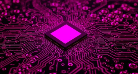 Futuristic Pink Microchip on Circuit Board. A Glimpse into Technological Innovation.