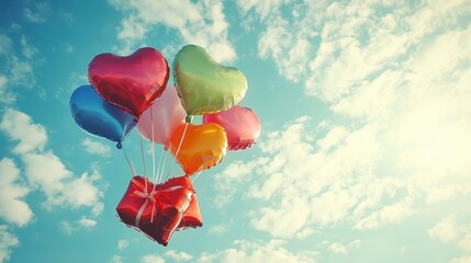 A Box flying on a parachute with pink cloud in valentine day,package flying down from sky and cloud with parachute, concept for delivery service,shopping online,air delivery service.