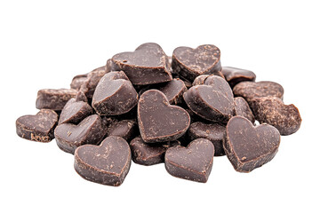 Fototapeta premium Pile of dark chocolate heart-shaped candies, isolated on transparent background, close-up view, sweet treat, romantic, delicious