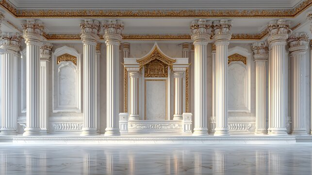 A grand and ornate palace interior with classical architectural elements
