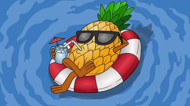 Pineapple Floating on Swimming Pool
