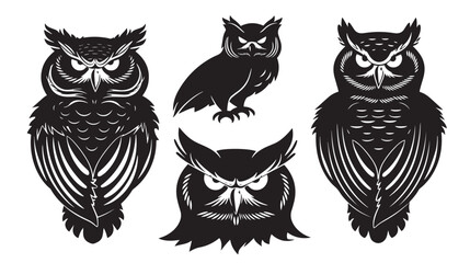 Owl Logo Set Owl Logo Vector Silhouette Stock Illustration , black silhouettes isolated on white background