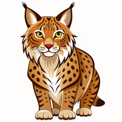 Detailed bobcat head illustration on a clean white background showcasing intricate details and a direct engaging gaze from the wild