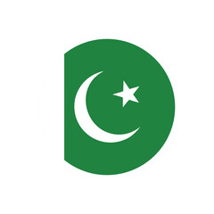 Pakistan national flag symbol with crescent and star in a green circular shape