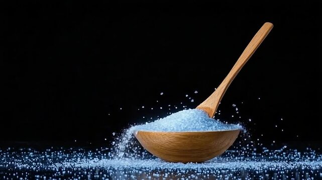 Blue Salt Crystals in Wooden Bowl