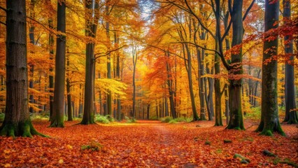 Obraz premium Dense foliage with vibrant autumn colors in a forest clearing