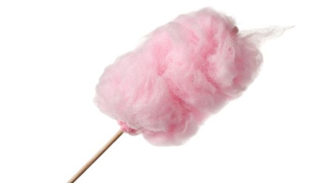Isolated pink cotton candy on a stick sweet treat sugary snack fluffy dessert party food fairground treat 100 characters