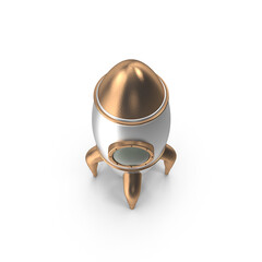 White and Gold Retro Rocket Ship with Porthole Isolated on Transparent Background