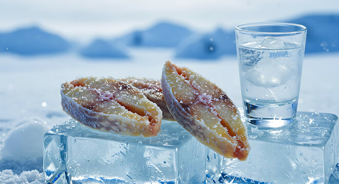 Alaska (USA) - Pike Stroganina (Frozen Pike Stroganina). razor-thin slices of frozen pike, with vodka 