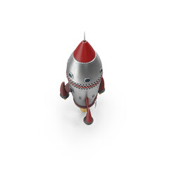 Retro Style Silver and Red Rocket Launching Isolated on Transparent Background