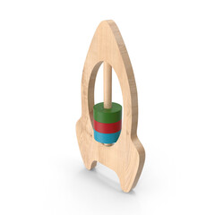 Wooden Rocket-Shaped Toy with Colorful Rings Isolated on Transparent Background