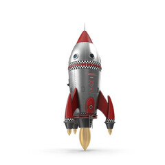 Retro Style Silver and Red Rocket Launching Isolated on Transparent Background