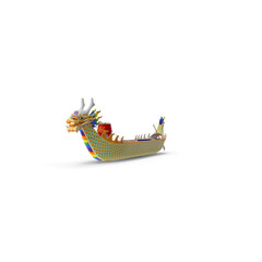 Traditional Chinese Dragon Boat with Decorative Details Isolated on Transparent Background