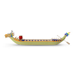 Traditional Chinese Dragon Boat with Decorative Details Isolated on Transparent Background
