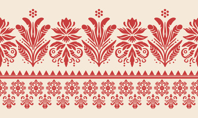 Floral Ikat pattern embroidery border.Motifs African boho paisley background.Ethnic floral Indian seamless.Aztec traditional textile design. Illustration for fabric, textiles