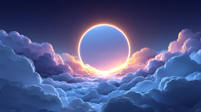 Dream portal opens above soft nighttime clouds beneath a moonlit sky - Powered by Adobe