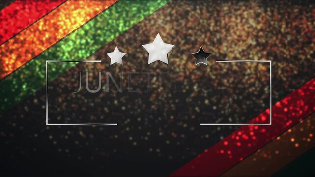 Celebrating US Black Rights federal Freedom Day JUNETEENTH 4K bg. Emancipation Day particles falling gold typography fairy dust. Anti-slave movement part, elegant social media post, story ad clip UHD.