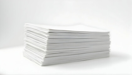 Stack of White Paper Sheets Close Up on a Clean Background