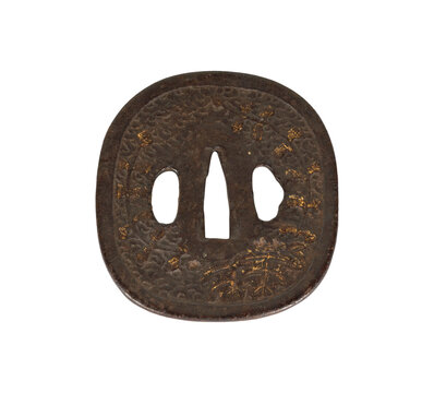 old rusty metal plate Antique Japanese Sword Katana Guard "Tsuba