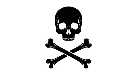 A black skull with crossed bones below it on a white background creating a pirate symbol or warning sign