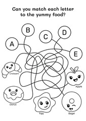 Black and white alphabet maze game to color and play. Printable ABC tracing maze in black and white version. 