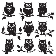 Fototapeta premium Owls silhouette isolated in White background