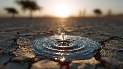 Precious Water Drop on Dry Earth