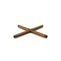 Rustic Brass Pipe Structure with T-Joint Connector Isolated on Transparent Background