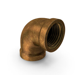 Threaded Brass 90 Degree Elbow Pipe Fitting Isolated on Transparent Background