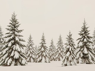 Fototapeta premium Winter Wonderland. SnowCovered Spruce Trees in a Tranquil Forest Landscape.