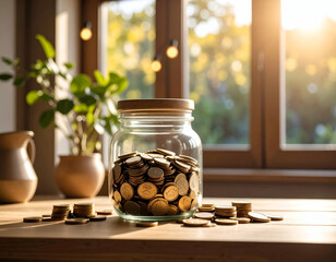 Captivating Home Photography of Custom Style Saving Jar with Coins