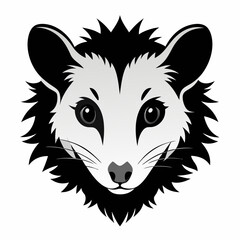 Opossum Head Silhouette Illustration on White Background for Banner Advertisement Design with Simple Black and White Animal Graphic