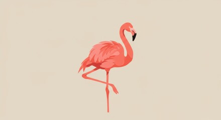 Fototapeta premium Pink Flamingo Silhouette with Overlapping Curves and Feathers